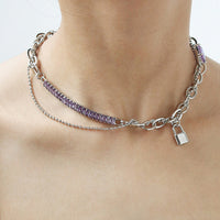 Lock CZ Chain Tassel Necklace