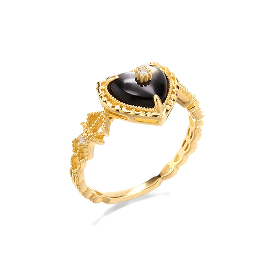 Luxurious Gold Black Heart Ring