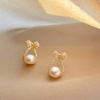 Luxurious Pearl Crystal Ribbon Earrings