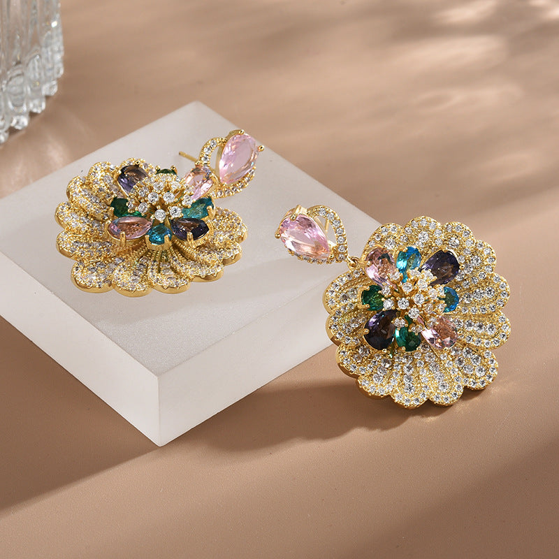 Luxury Boho Fan Shaped Shell Flower Drop Earrings