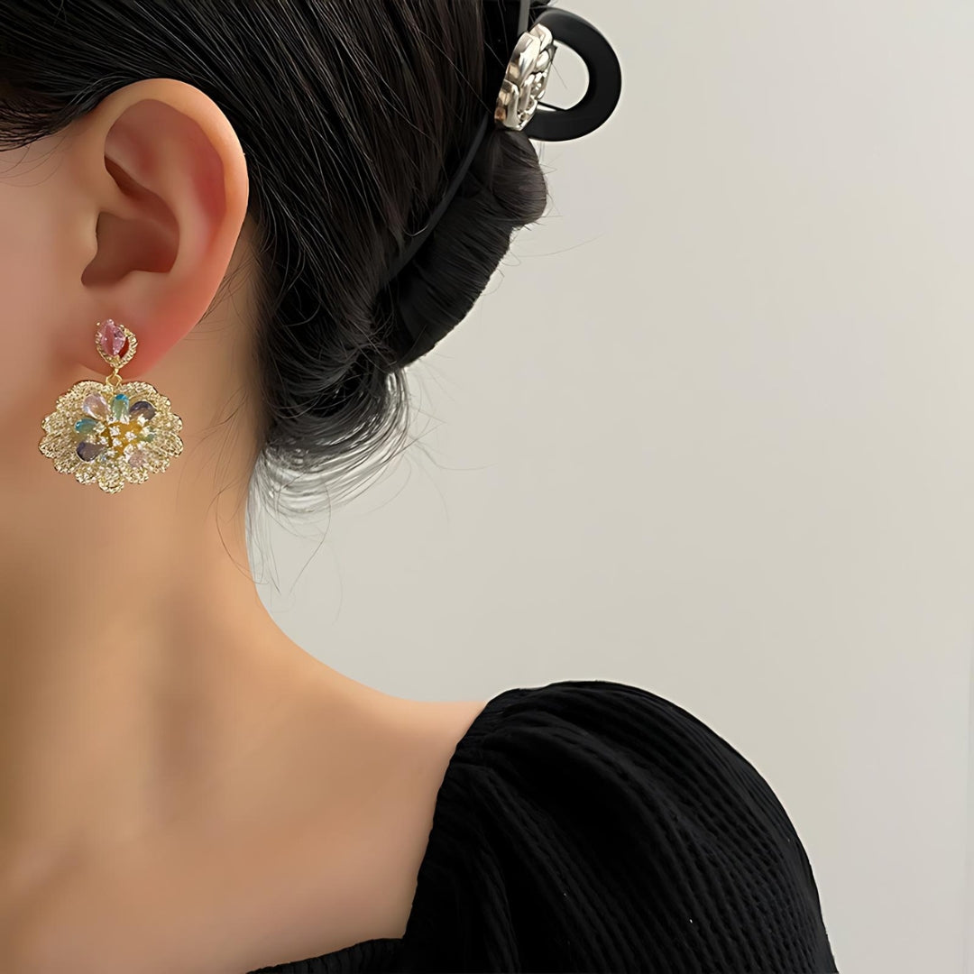 Luxury Boho Fan Shaped Shell Flower Drop Earrings