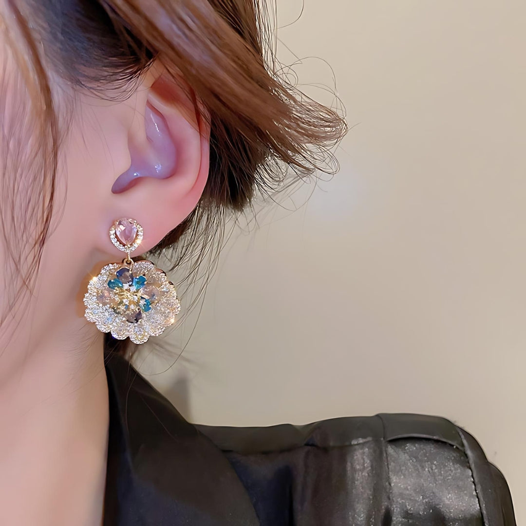 Luxury Boho Fan Shaped Shell Flower Drop Earrings