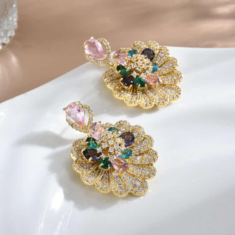 Luxury Boho Fan Shaped Shell Flower Drop Earrings