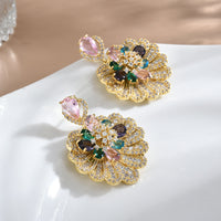Luxury Boho Fan Shaped Shell Flower Drop Earrings