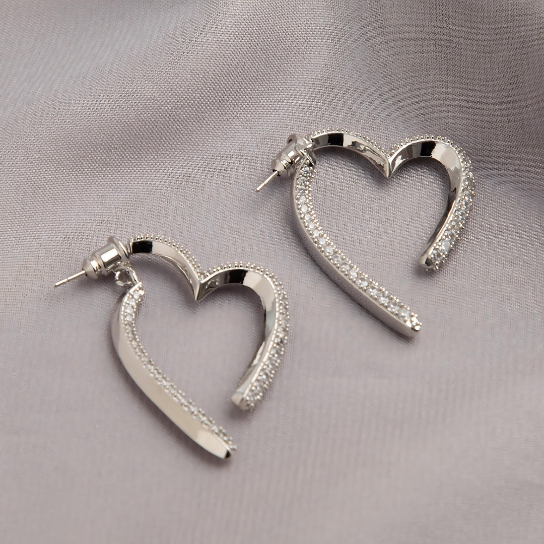 Luxury Silver Heart Hoop Earrings