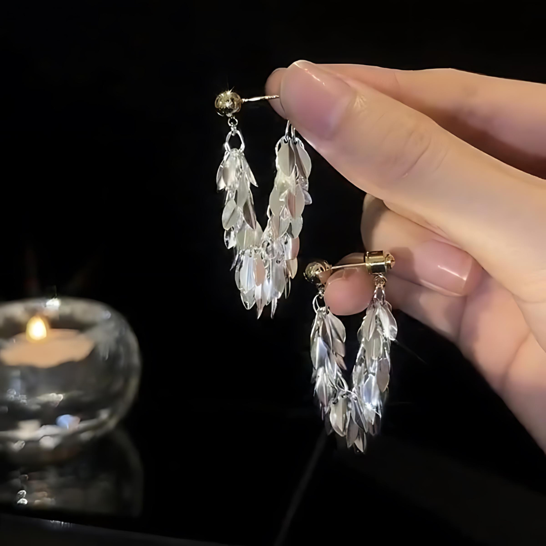 Luxury Silver Tassel Leaf Earrings