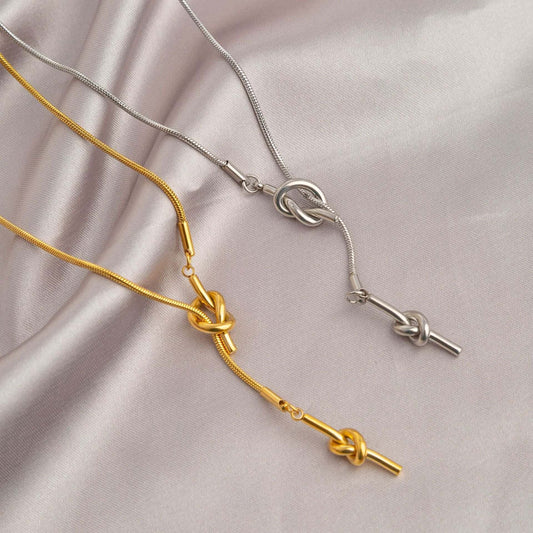 Simple Gold Knot Tassel Adjustable Lariat Y Necklace