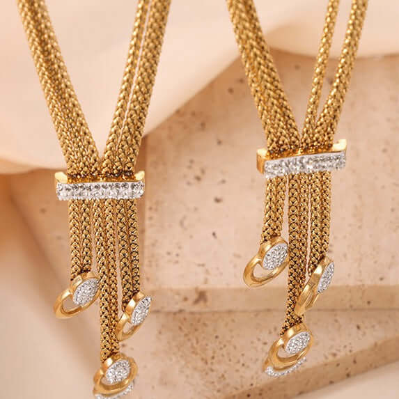 18K Gold & Silver Mesh Waterfall Tassel Necklace 