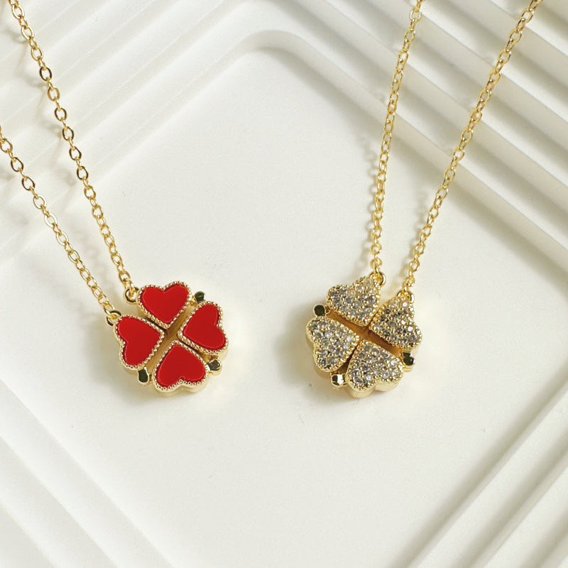 Magnetic CZ Heart Clover Lucky Necklace