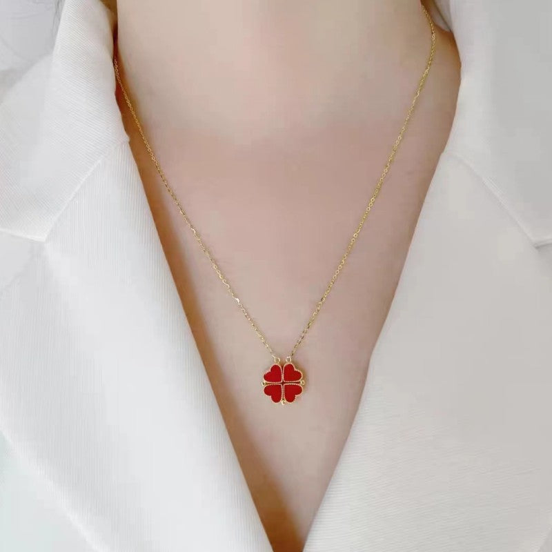 Magnetic Red Clover Lucky Necklace