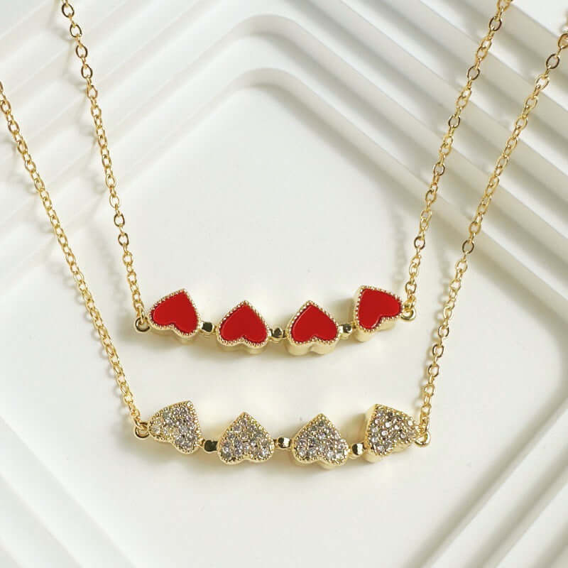 Magnetic Red Heart Clover Lucky Necklace