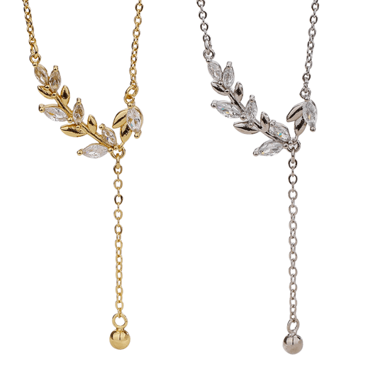 Marquise Olive Branch Leaf Y Necklace