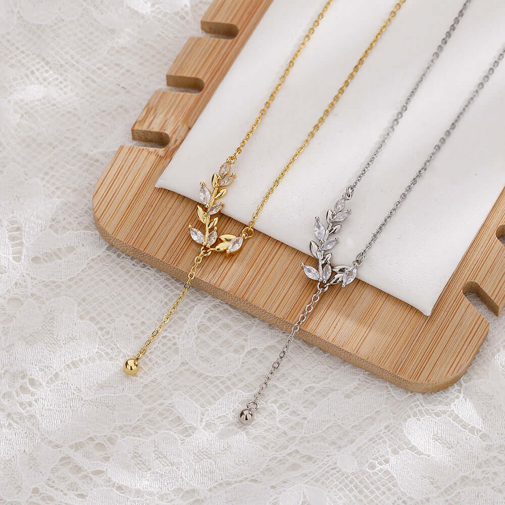 Marquise Olive Branch Y Necklace