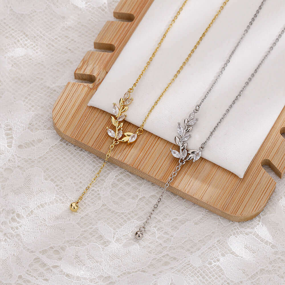 Marquise Olive Branch Y Necklace