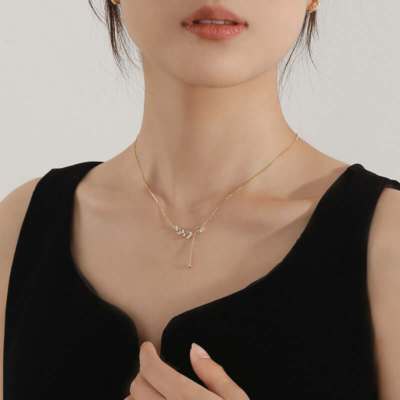 Marquise Olive Leaf Y Necklace