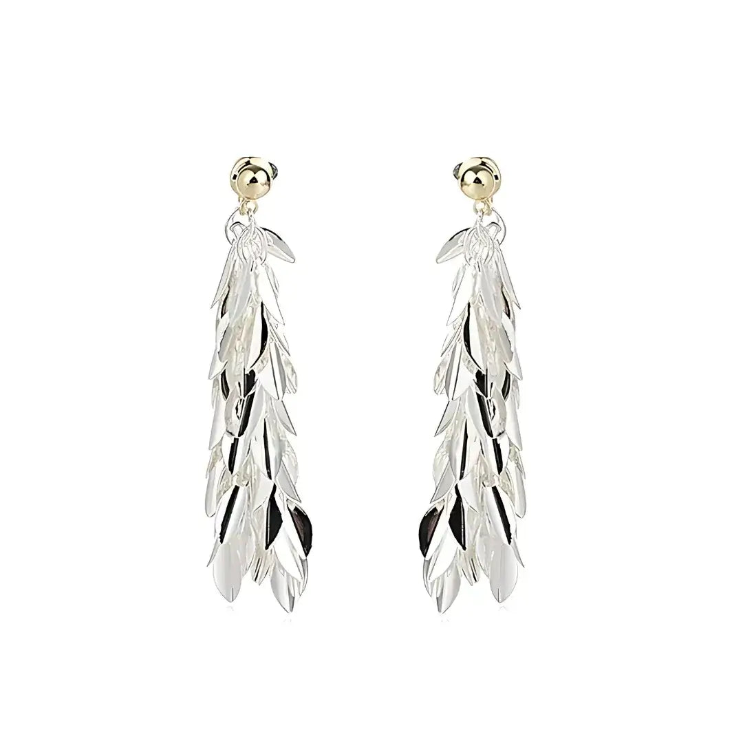 Chic Silver leaf-shaped earrings on a white background