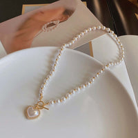 Mini Bead Pearl Heart Pendant Necklace