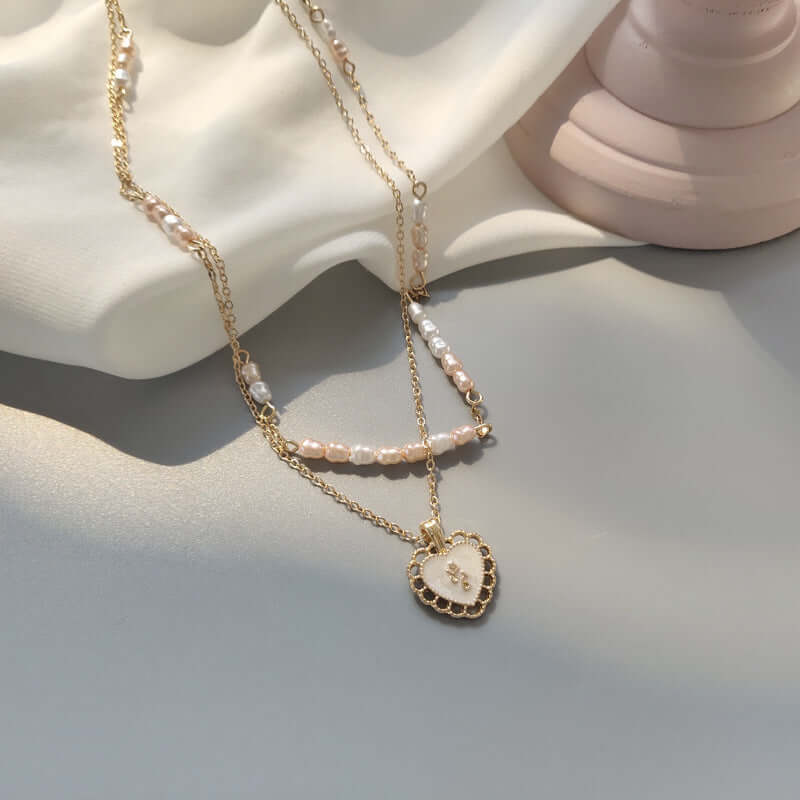 Minimal Pearl Heart Layering Necklace