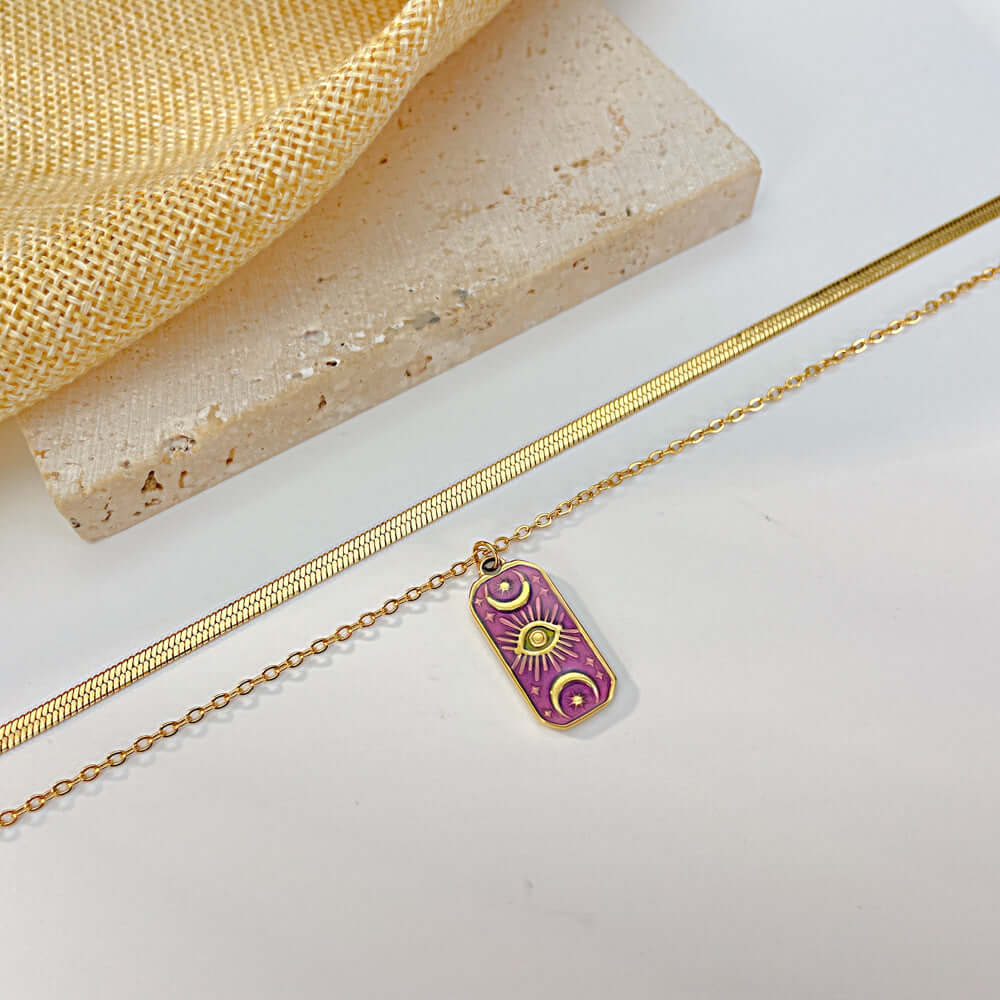 Moon Star Pendant Layered Necklace