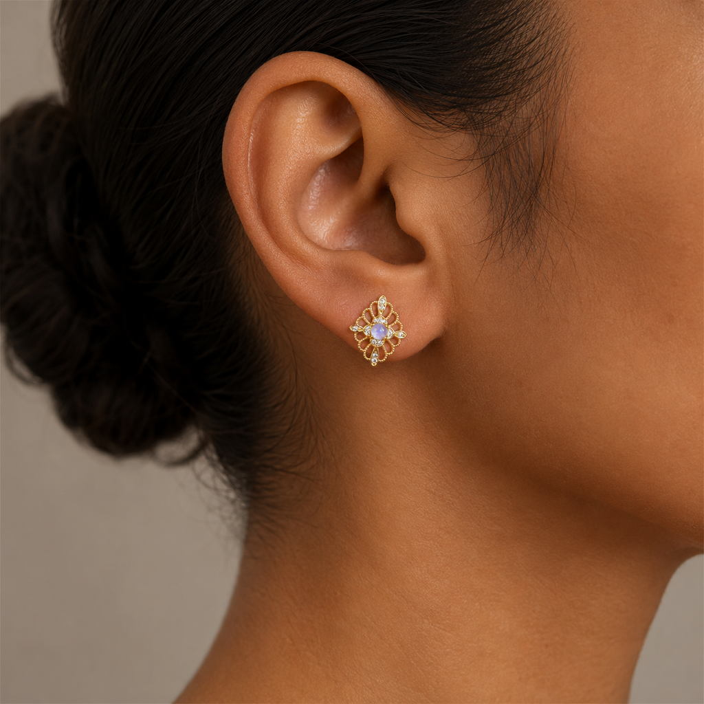Retro Moonstone Stud Earrings June Birthstone