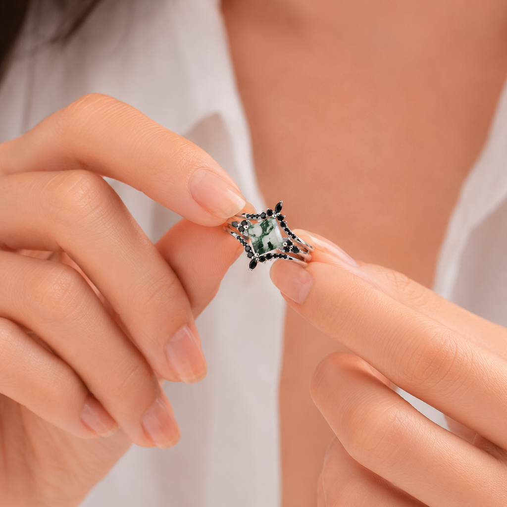 Multiwear Moss Agate Stacking Ring Set