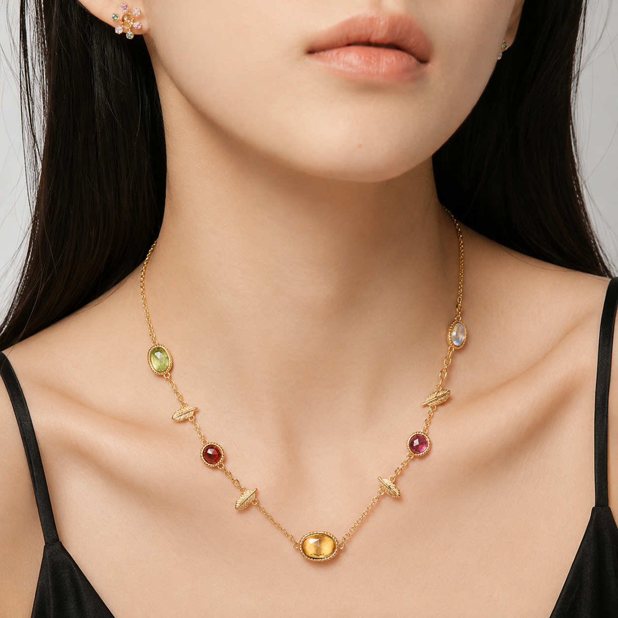 Multi Gemstone Citrine Topaz Charm Necklace 
