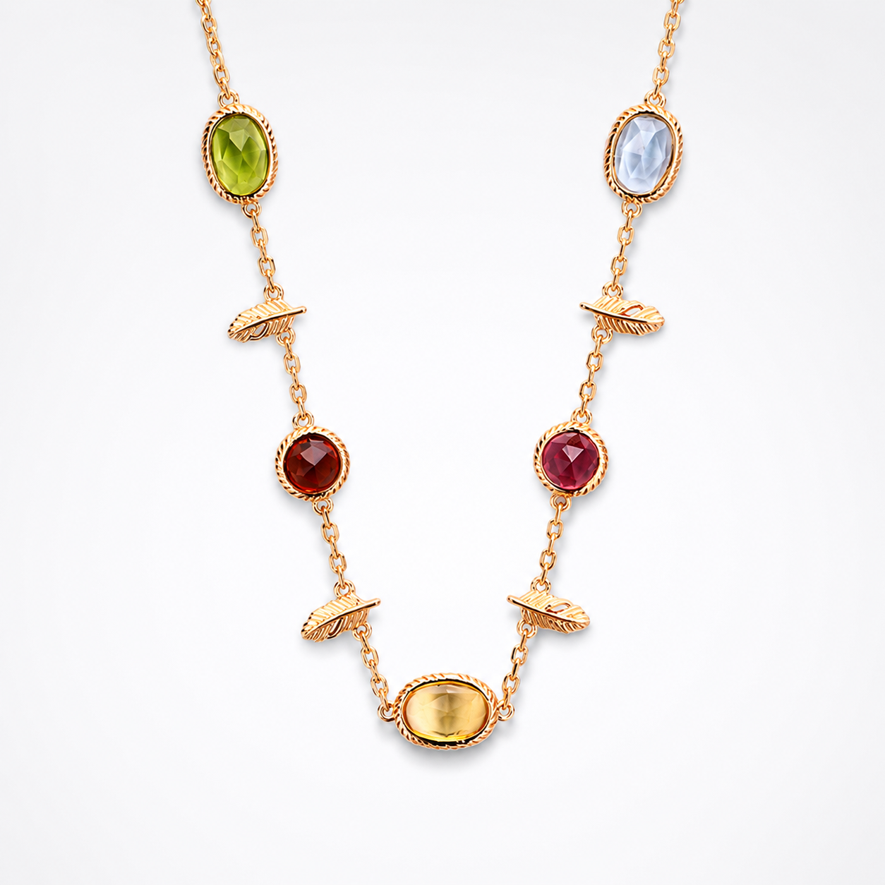 Multi Gemstone Citrine Topaz Charm Necklace 