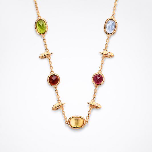 Multi Gemstone Citrine Topaz Charm Necklace 