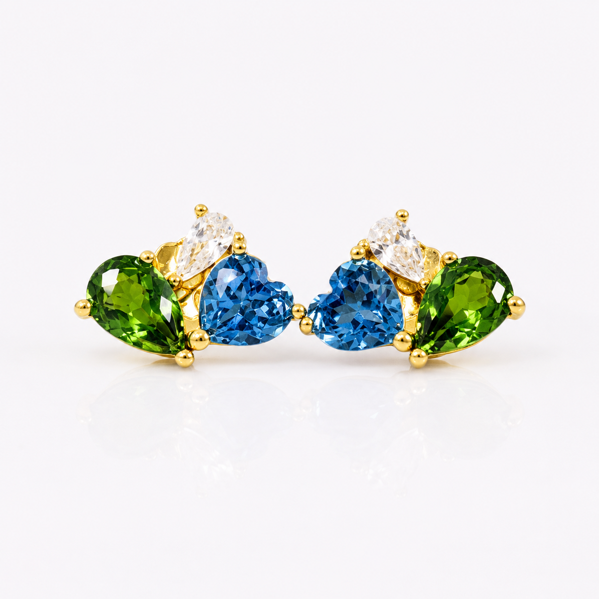 Multi Stone Diopside Heart Stud Earrings