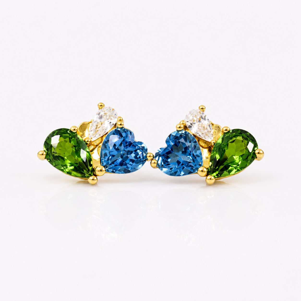 Multi Stone Diopside Heart Stud Earrings
