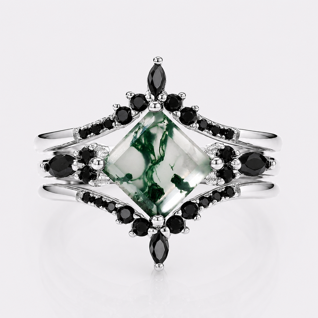 Multiwear Moss Agate Stacking Ring Set