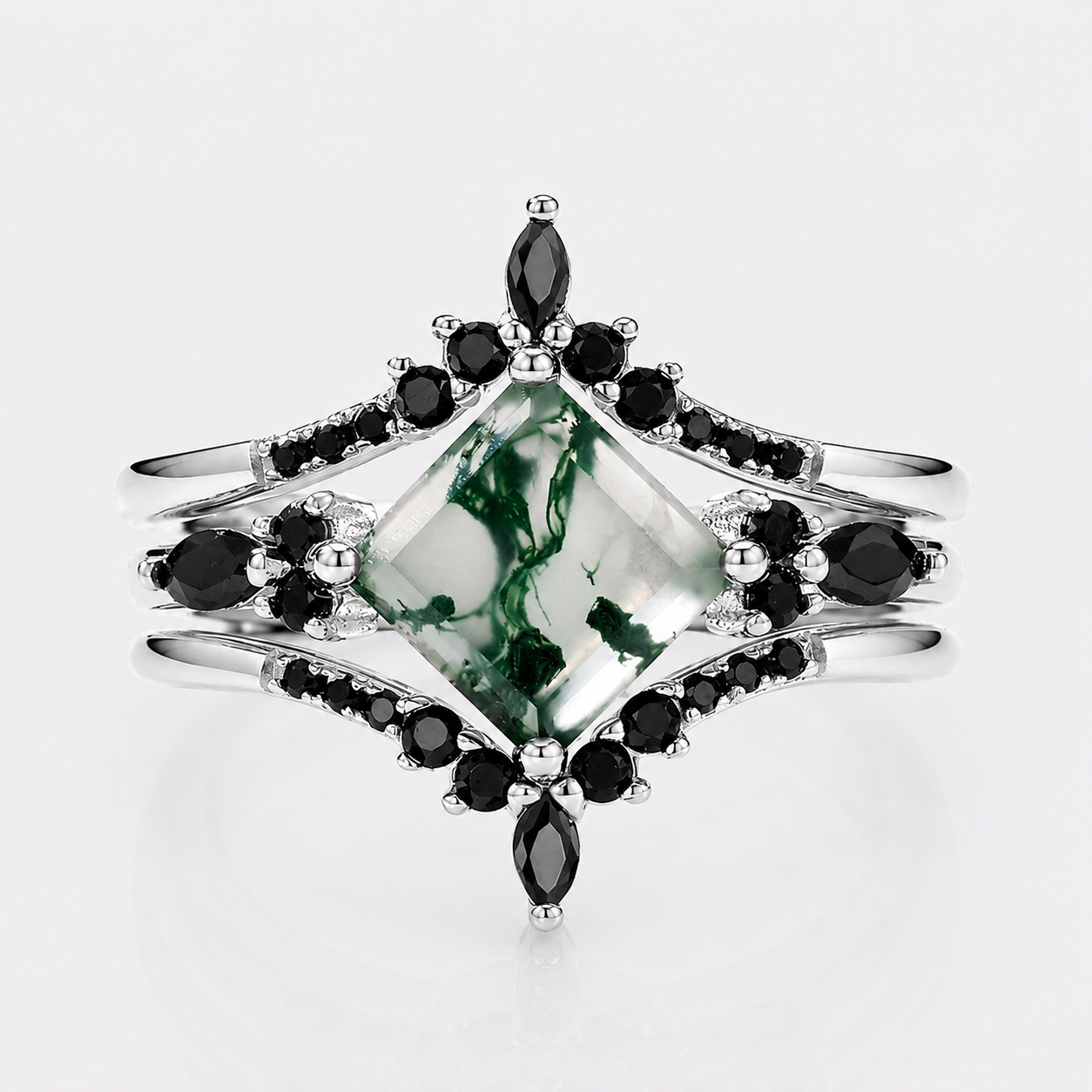 Multiwear Moss Agate Stacking Ring Set