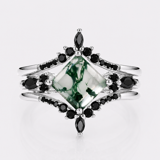 Multiwear Moss Agate Stacking Ring Set