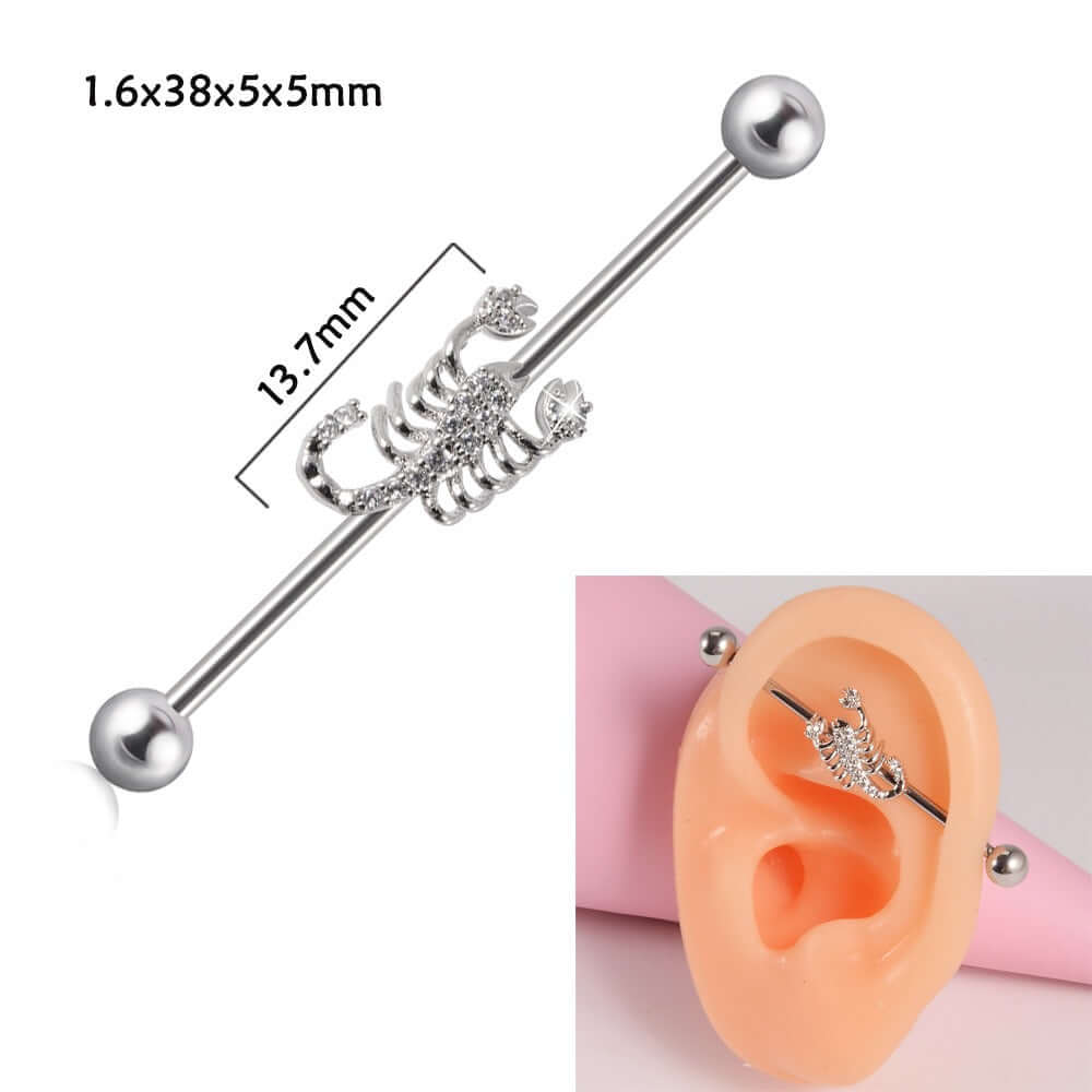 14g Silver Scorpio Insects Industrial Barbell Bar Piercings | DL0121