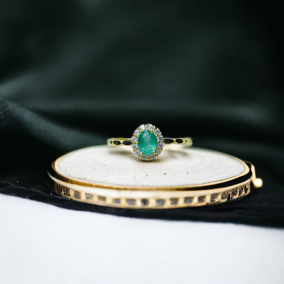 18K Gold Statement Emerald Halo Ring