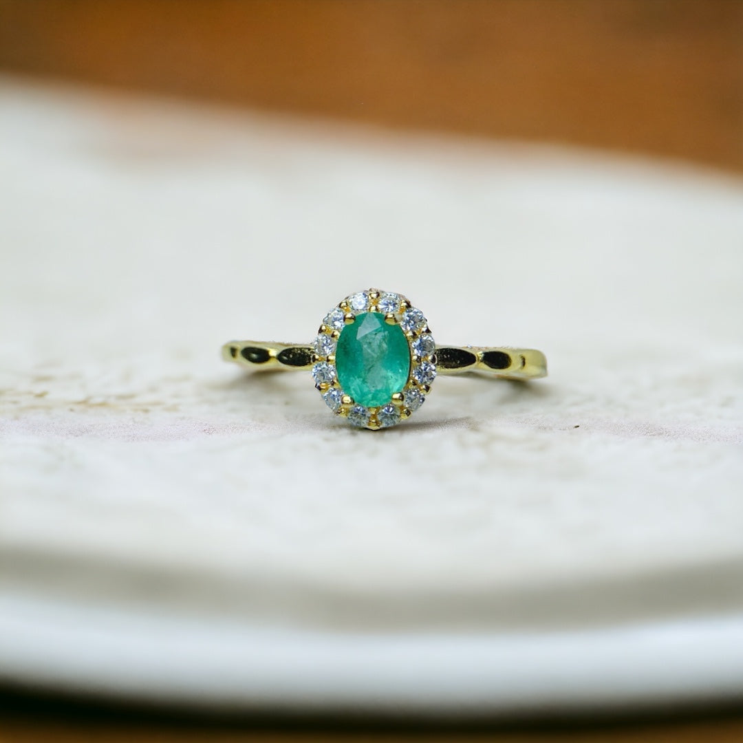 18K Gold Statement Emerald Halo Ring
