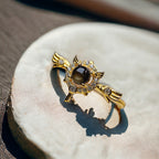 18K Gold Cute Angel Wings Black Star Sapphire Ring  | NS2407