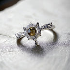 18K Gold Cute Angel Wings Black Star Sapphire Ring  | NS2407