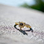 18K Gold Cute Angel Wings Black Star Sapphire Ring  | NS2407