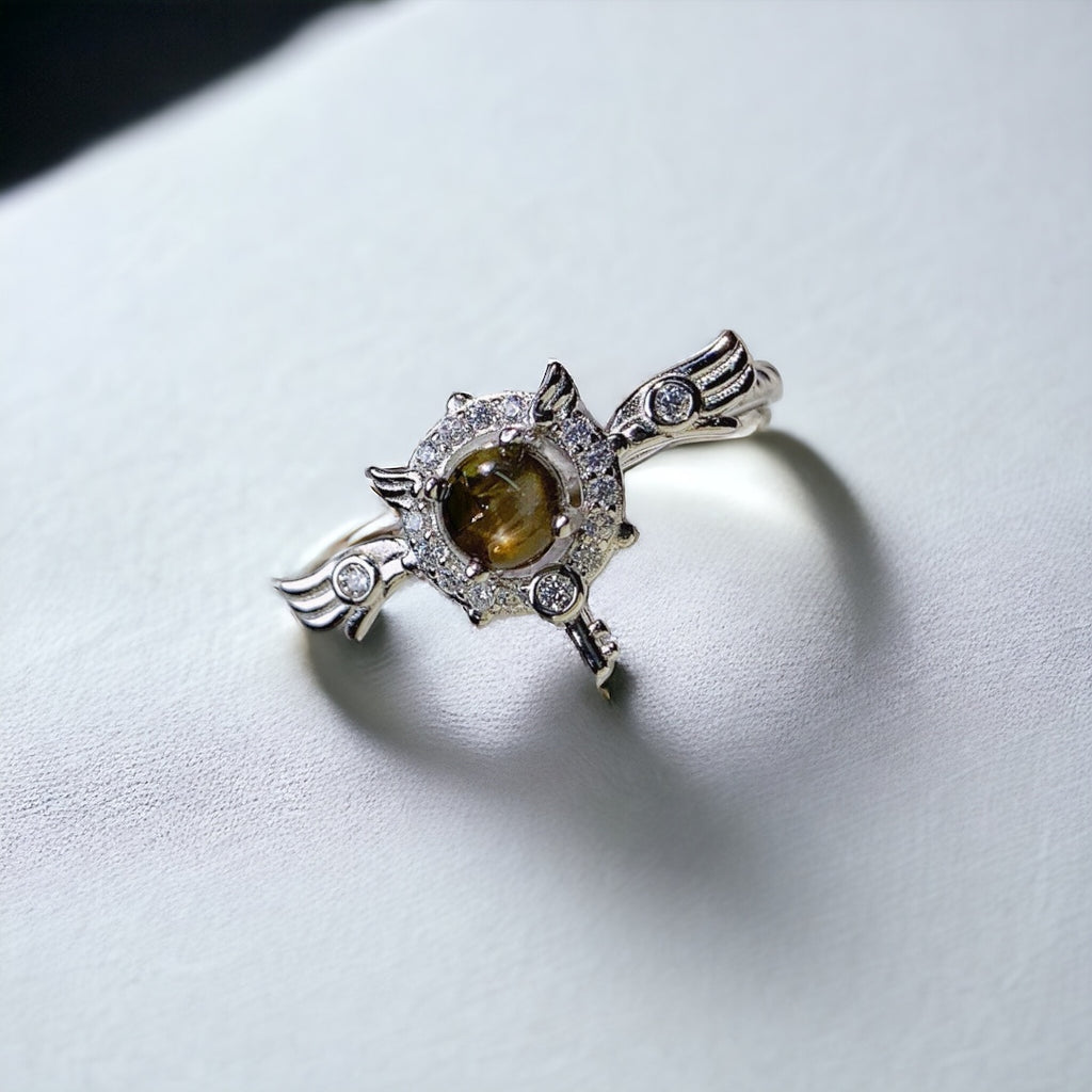 18K Gold Cute Angel Wings Black Star Sapphire Ring  | NS2407
