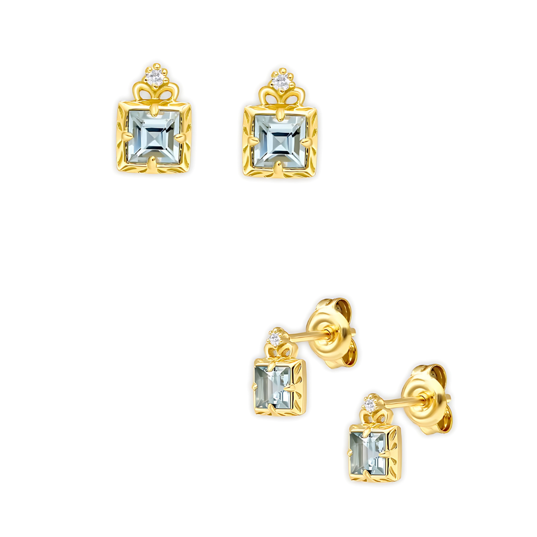 Natural Aquamarine Square Earrings