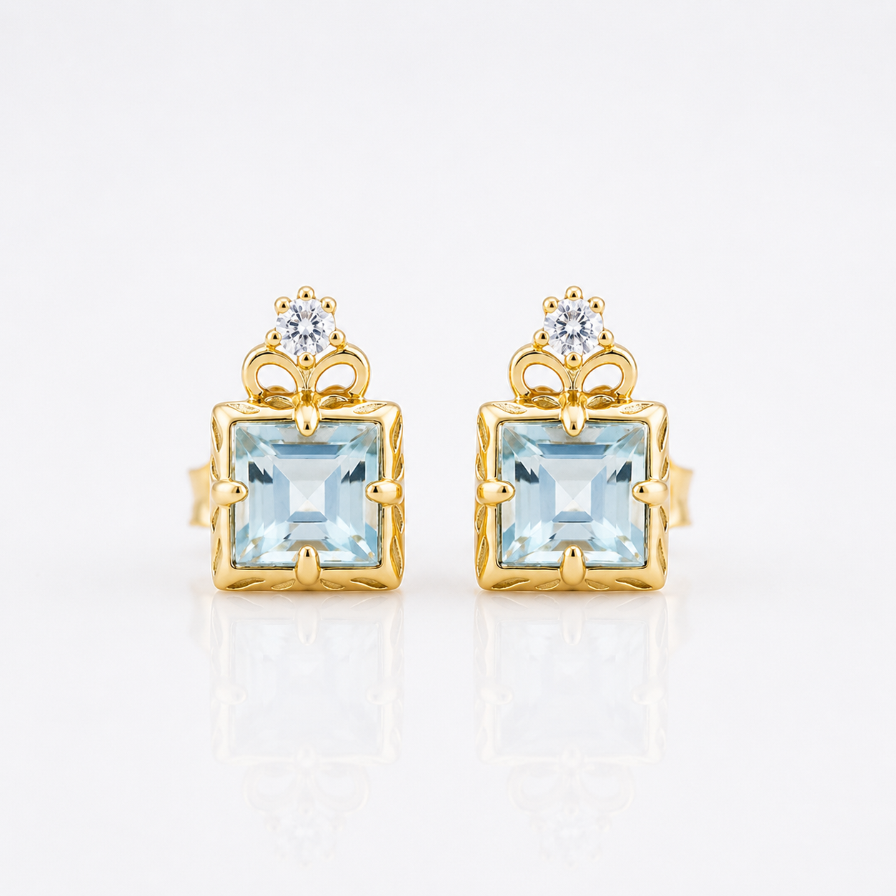 Natural Aquamarine Square Stud Earrings
