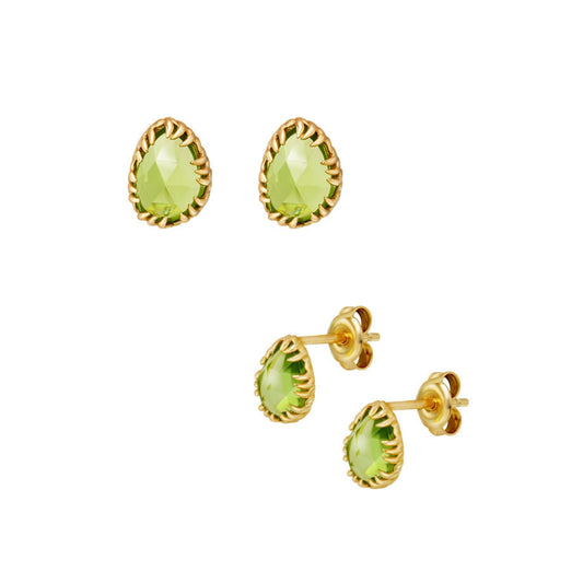 Natural Green Peridot Stud Leo Birthstone Earrings