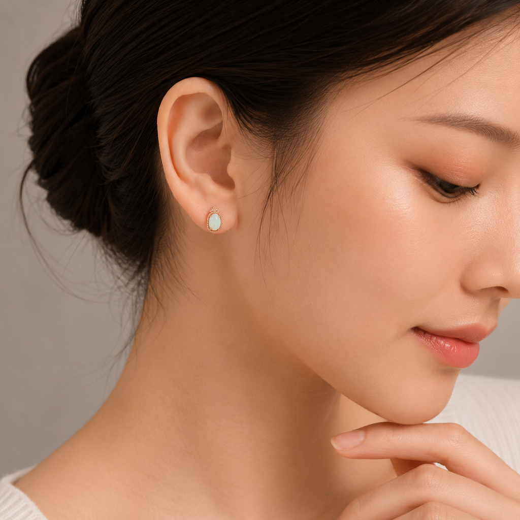 14K Natural Opal Baguette Stud Earrings 
