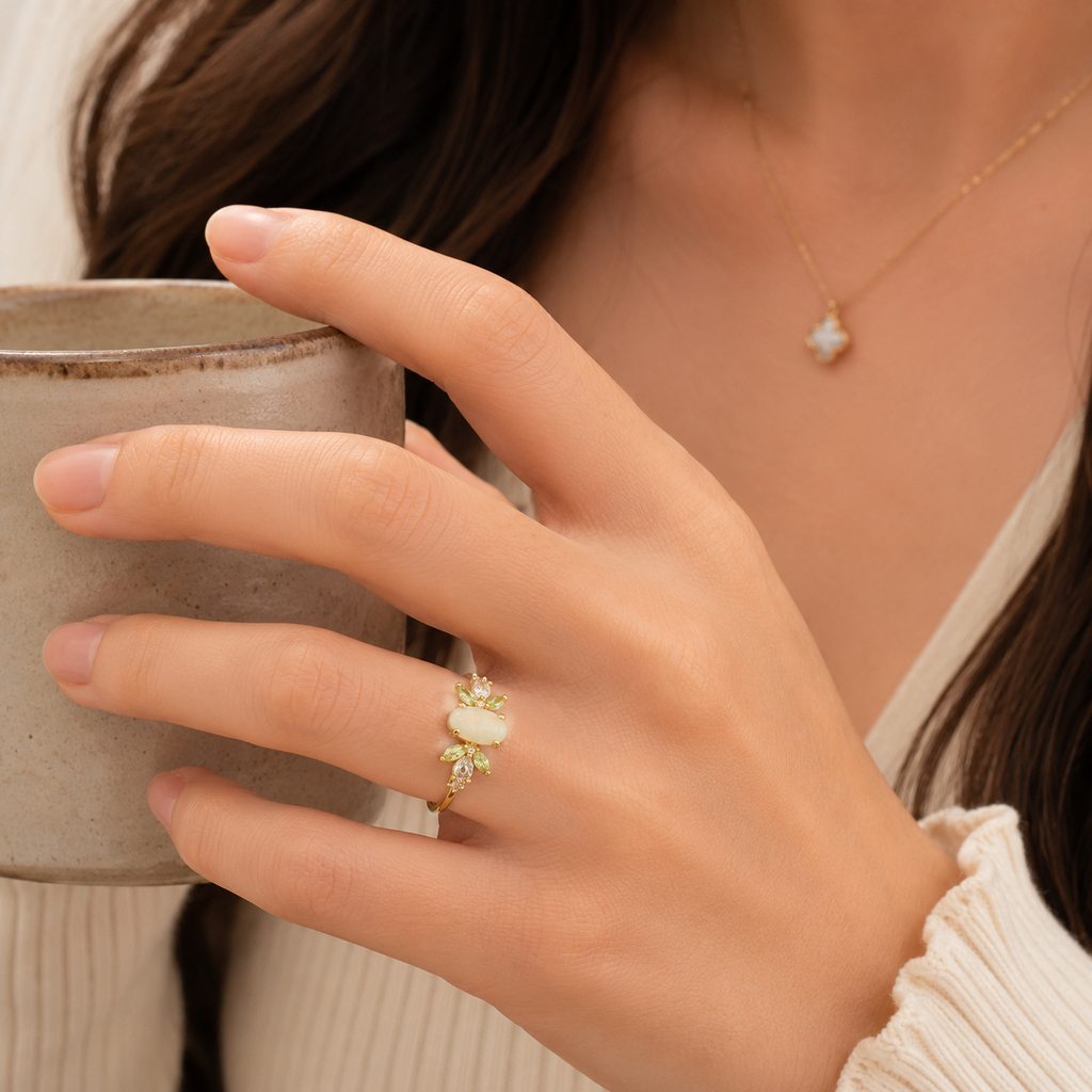 Nature Inspired Opal Peridot Ring
