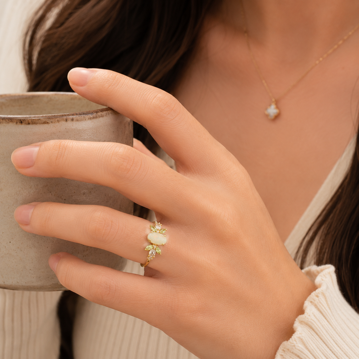 Nature Inspired Opal Peridot Ring