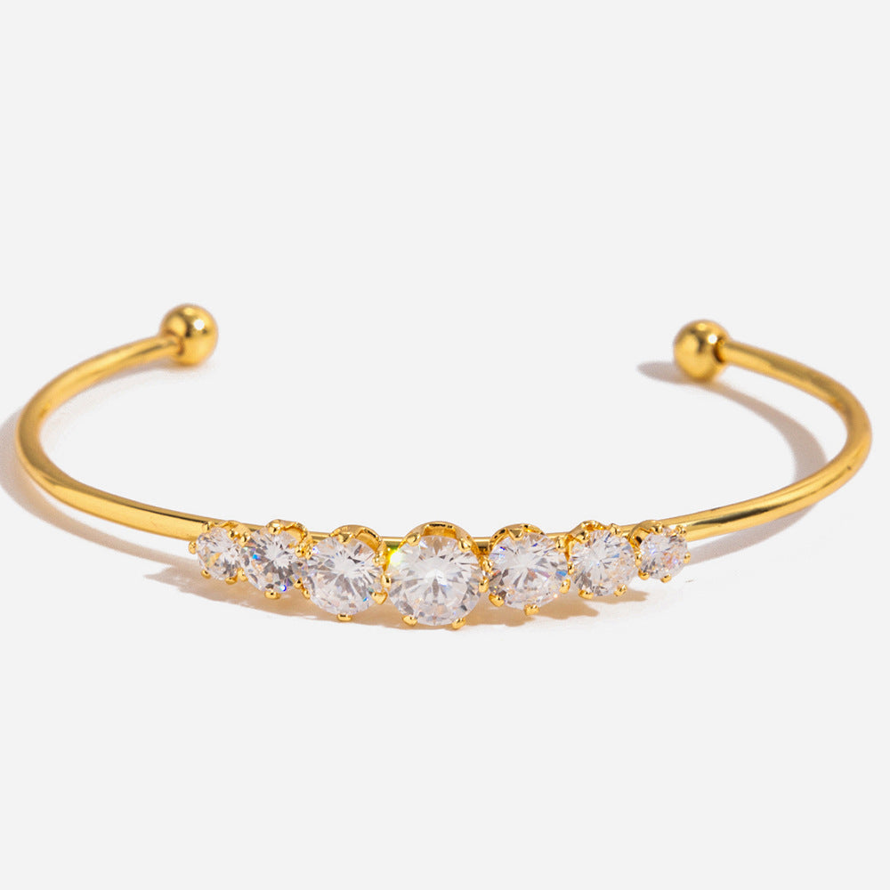 Zircon Heart Open Cuff Bangle Bracelet