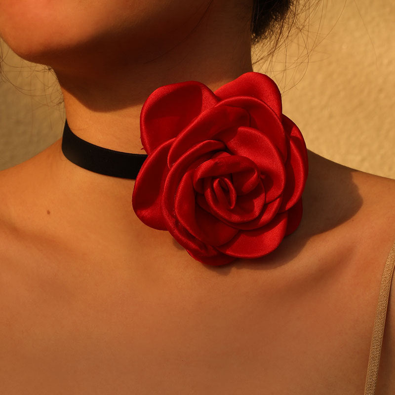 Rose Phantom Flower Suede Choker Costume Necklace