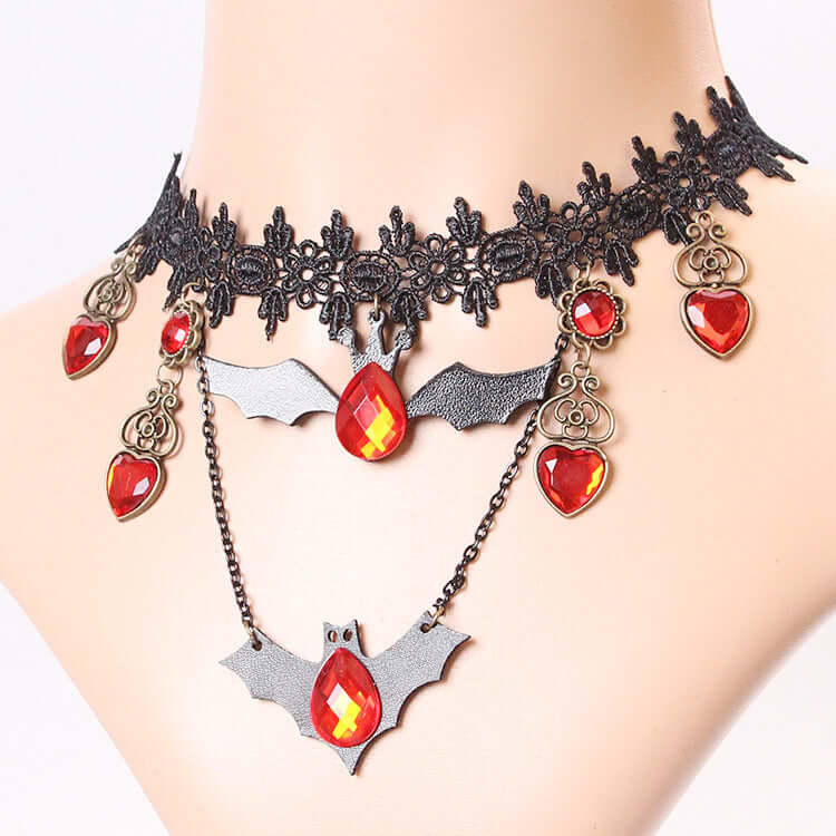 Goth Black Lace Bat Vampire Collars Choker for Halloween Costume