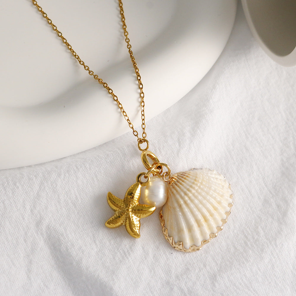 Beach Shell Coconut Girl Starfish Pendant Necklace